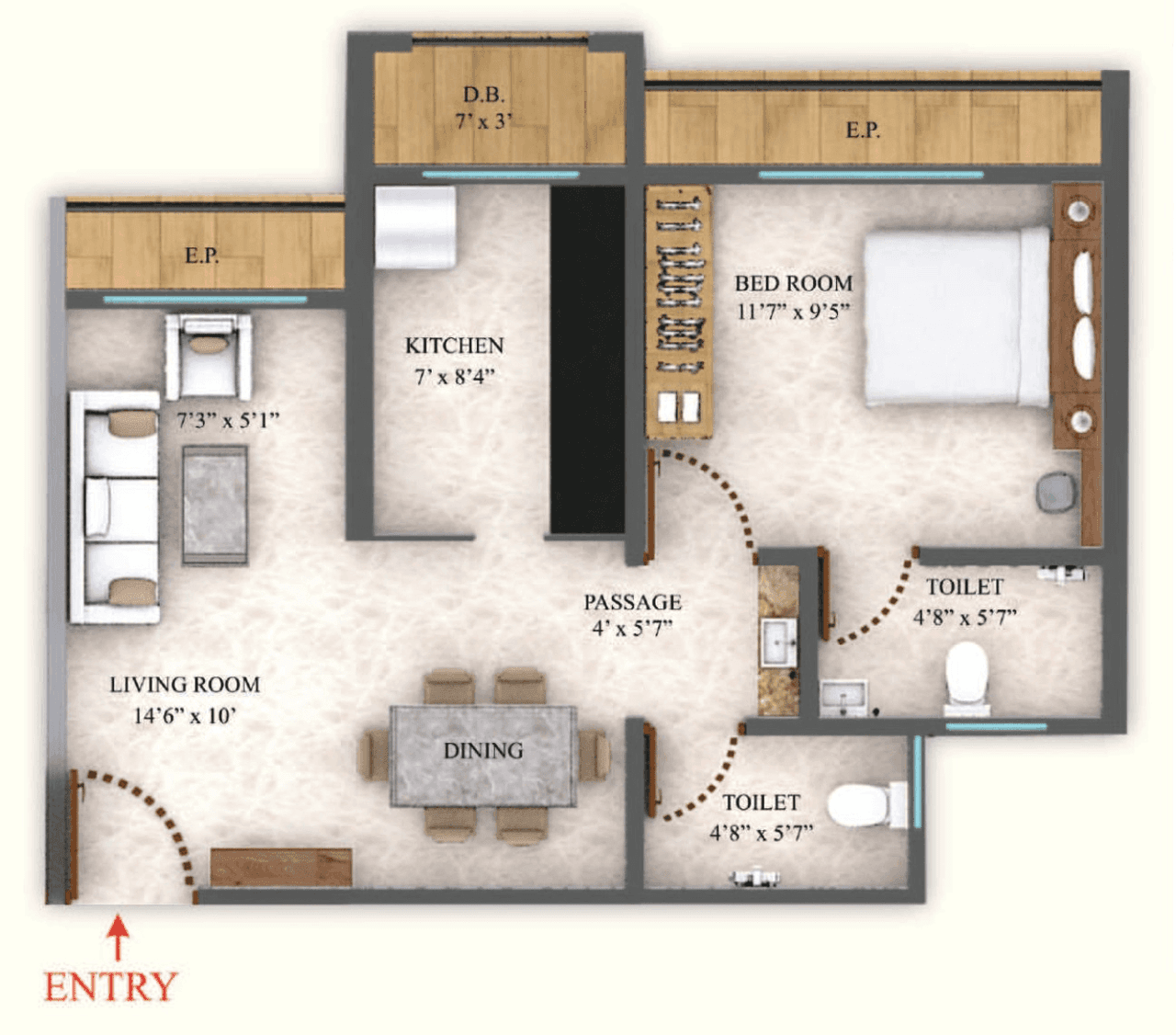 Laukik Vastu Luxuria Unit plan - 490 sq.ft.