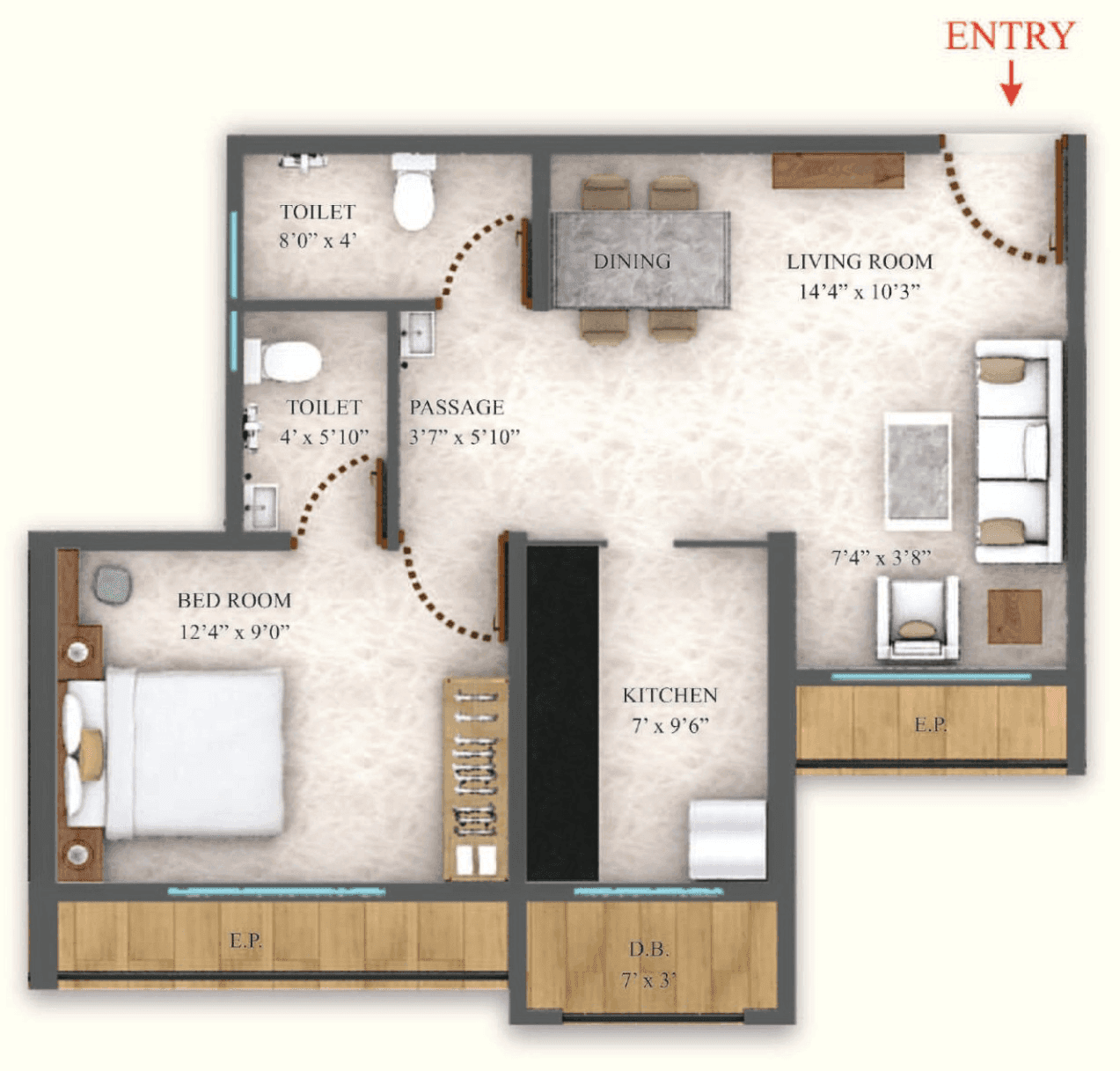 Laukik Vastu Luxuria Unit plan - 520 sq.ft.