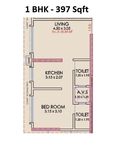 Panchnaad Brahma Ashirwad Unit plan - 397 sq.ft.