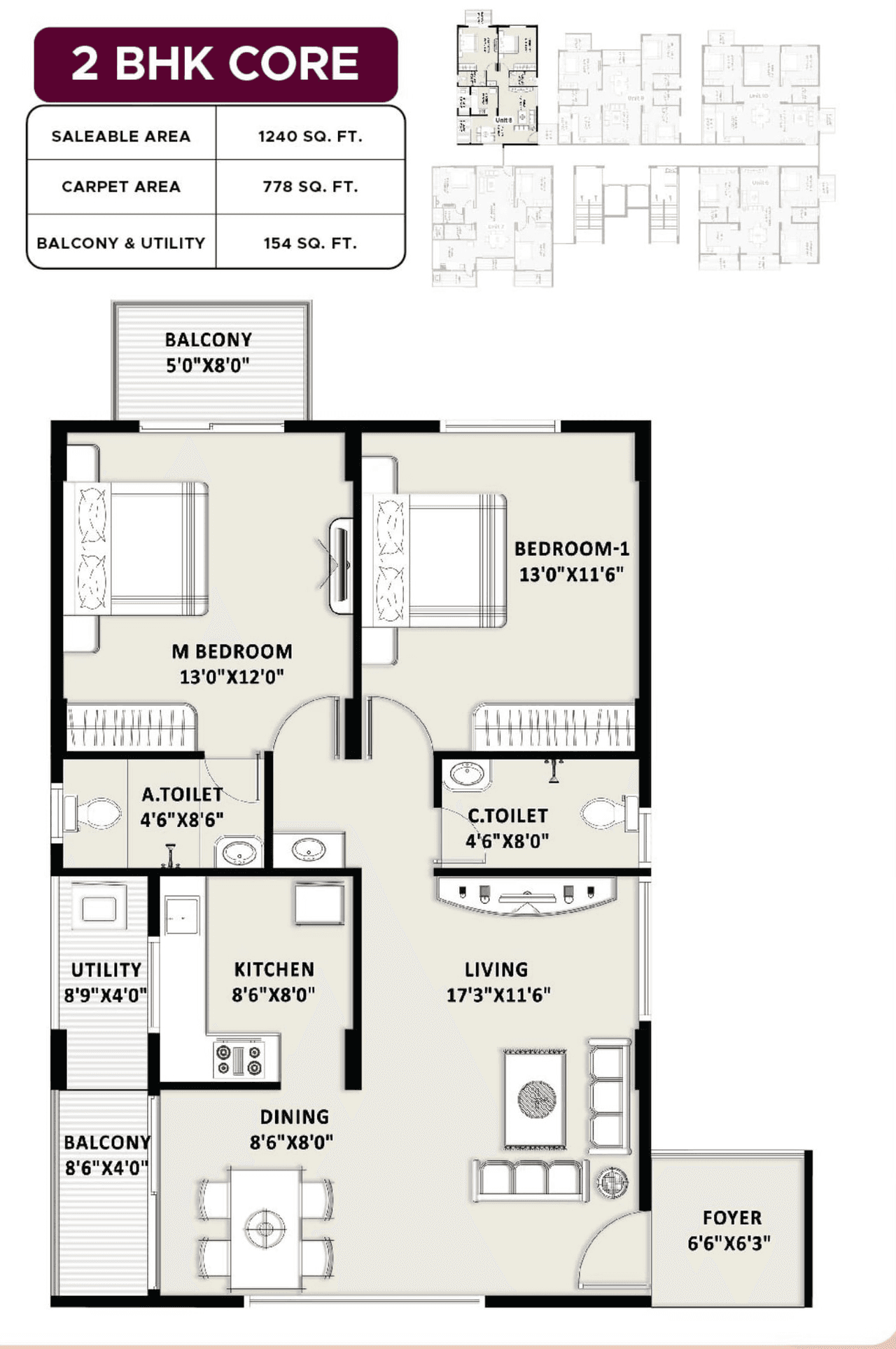 TG Legacy Unit plan - 778 sq.ft.