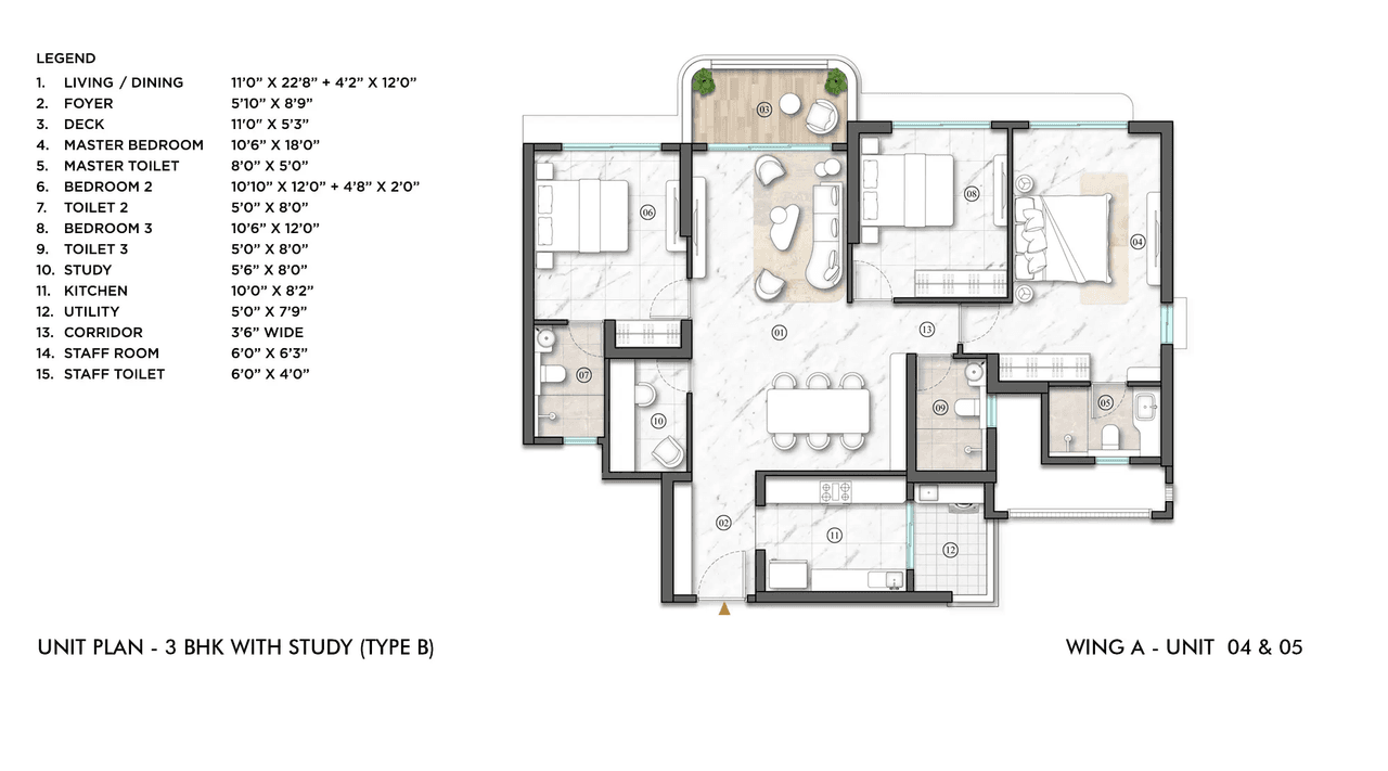 Lodha Stella Unit plan - 1319 sq.ft.