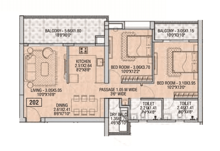 Sukhwani Agarwal Empire Square Unit plan - 873 sq.ft.