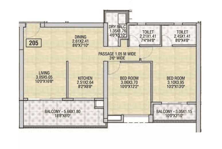 Sukhwani Agarwal Empire Square Unit plan - 875 sq.ft.