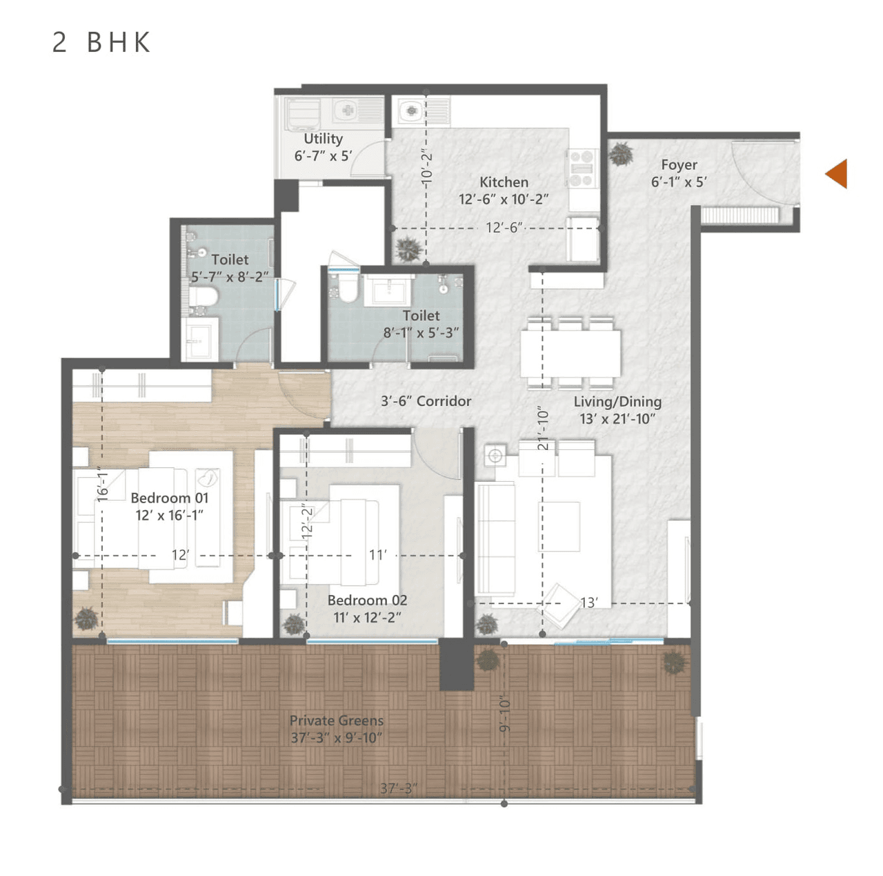 Bramha Sun Valley Unit plan - 1419 sq.ft.