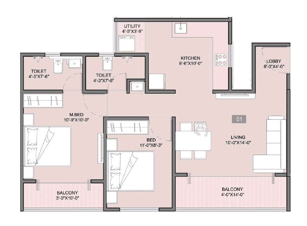 Bhosale Icon Unit plan - 678 sq.ft.
