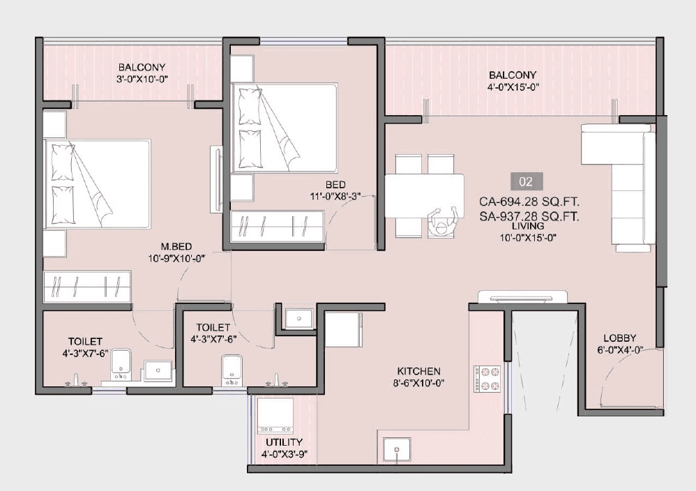 Bhosale Icon Unit plan - 694 sq.ft.