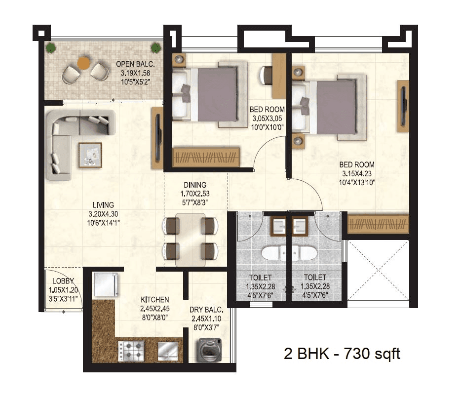 Merlin Elementa Unit plan - 730 sq.ft.
