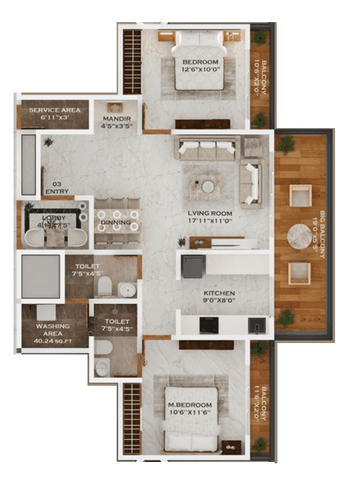 Phoenix Tanishq Unit plan - 689 sq.ft.