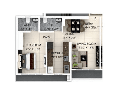 Dimple Westwood Unit plan - 447 sq.ft.