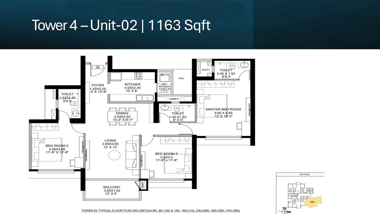 DLF West Park Unit plan - 1163 sq.ft.