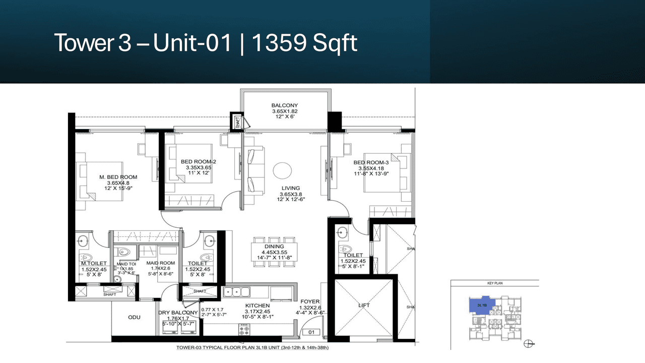 DLF West Park Unit plan - 1359 sq.ft.