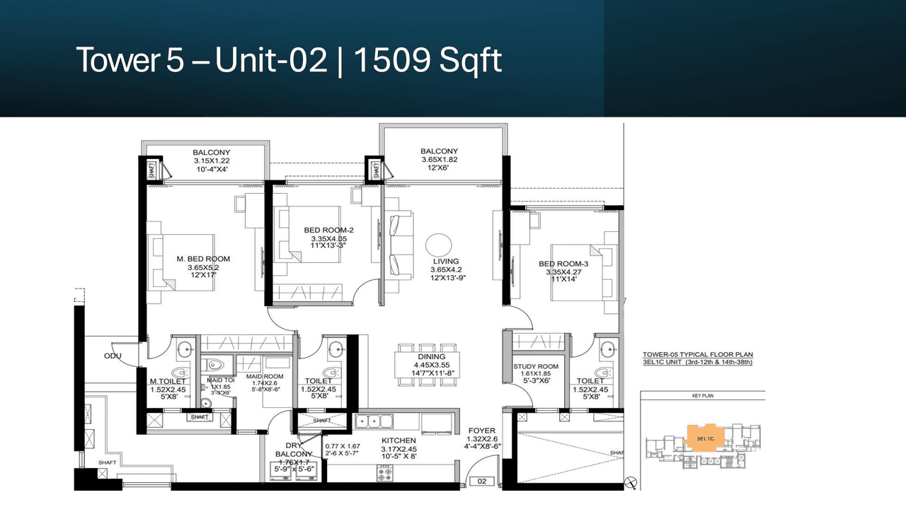 DLF Andheri West Unit plan - 1509 sq.ft.
