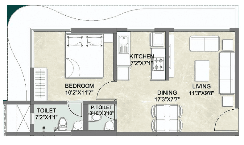 Ratan Laxmi Villa Unit plan - 403 sq.ft.
