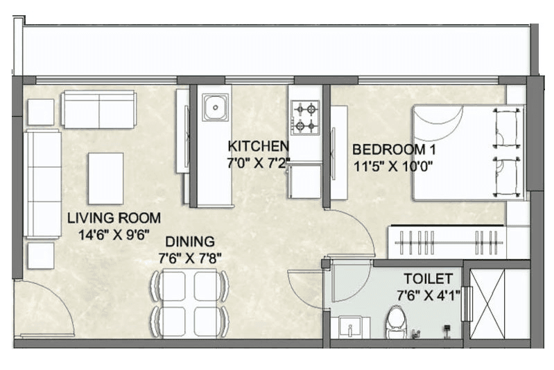 Ratan Laxmi Villa Unit plan - 421 sq.ft.