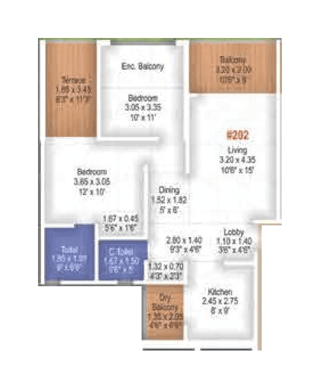 Majestique Signature Towers Unit plan - 865 sq.ft.