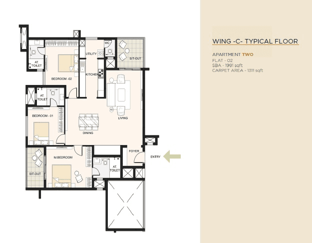 Cornerstone Akhinta Residences Unit plan - 1393 sq.ft.