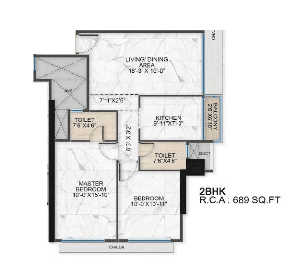 Shreeji Gateway Unit plan - 689 sq.ft.
