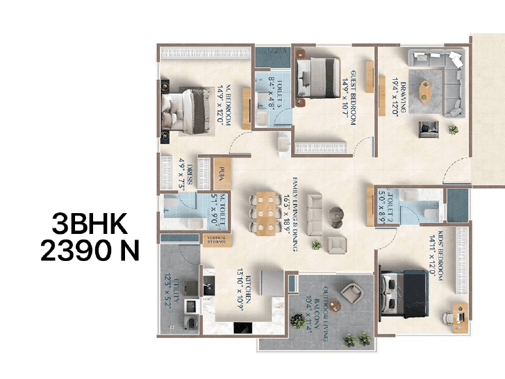 ASBL Broadway Unit plan - 1673 sq.ft.