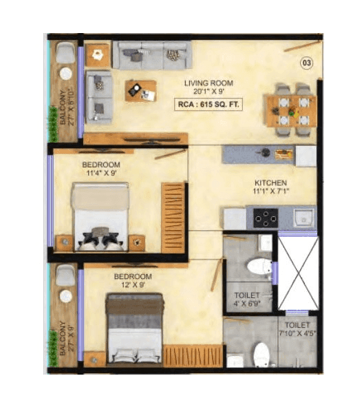 Bhoomi Sagar Manthan Unit plan - 615 sq.ft.