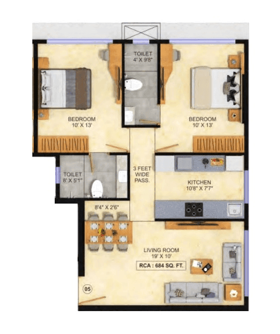 Bhoomi Sagar Manthan Unit plan - 684 sq.ft.