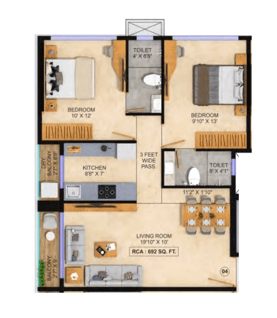 Bhoomi Sagar Manthan Unit plan - 692 sq.ft.