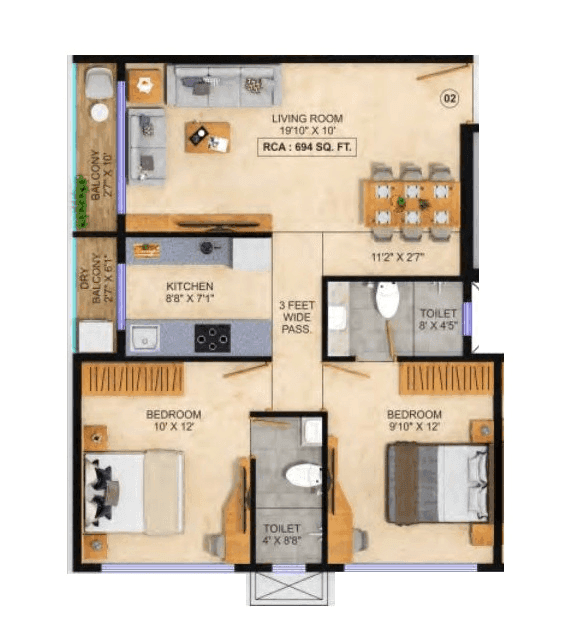 Bhoomi Sagar Manthan Unit plan - 694 sq.ft.