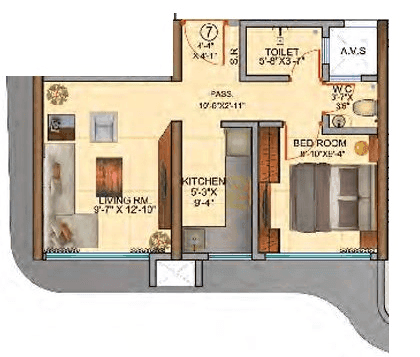 Rubberwala Nebula Unit plan - 369 sq.ft.