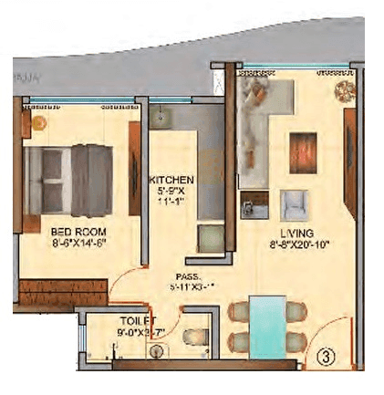 Rubberwala Nebula Unit plan - 454 sq.ft.