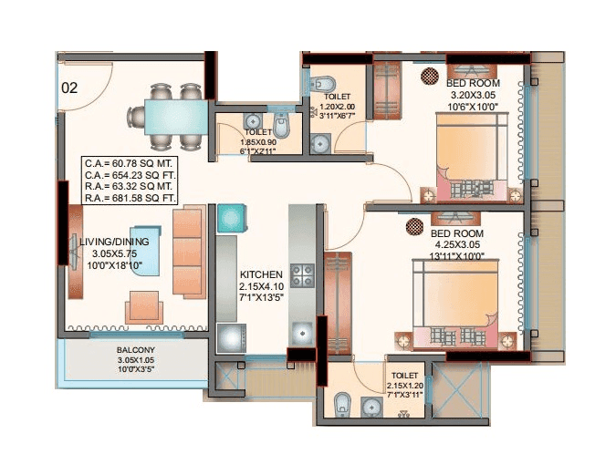 Sahakar Vatika Unit plan - 681 sq.ft.