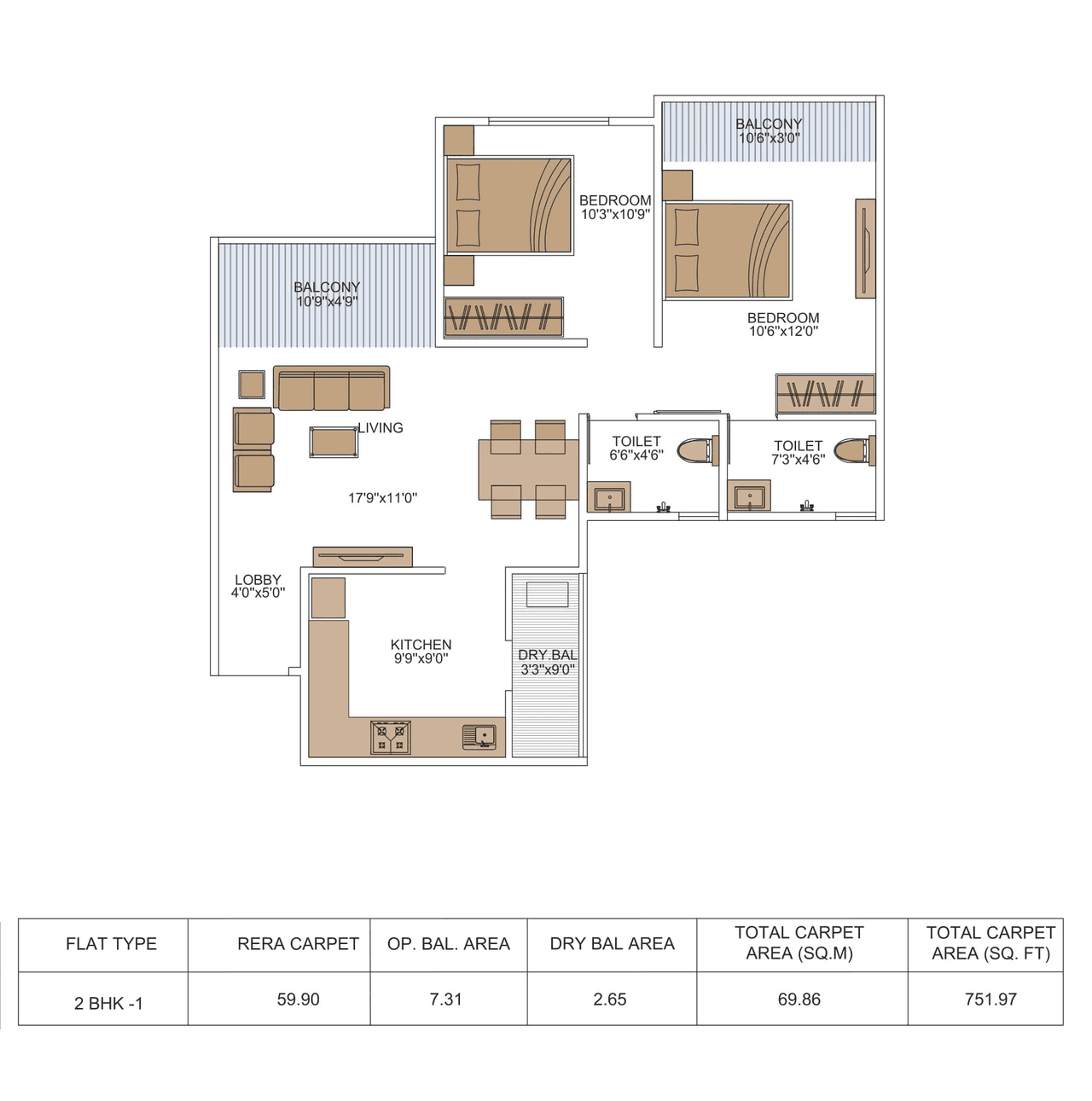 Renuka Pancha Tattva Unit plan - 752 sq.ft.