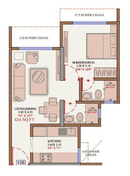 Adityaraj Park Unit plan - 424 sq.ft.