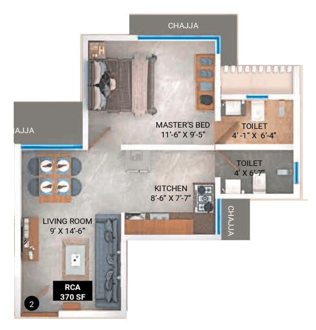 Shubhamkaroti Aarambh Unit plan - 370 sq.ft.