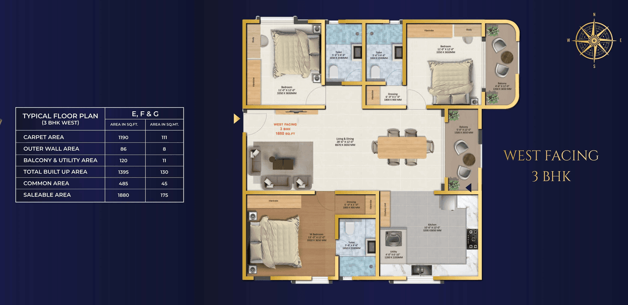 TRU Aquapolis Unit plan - 1190 sq.ft.