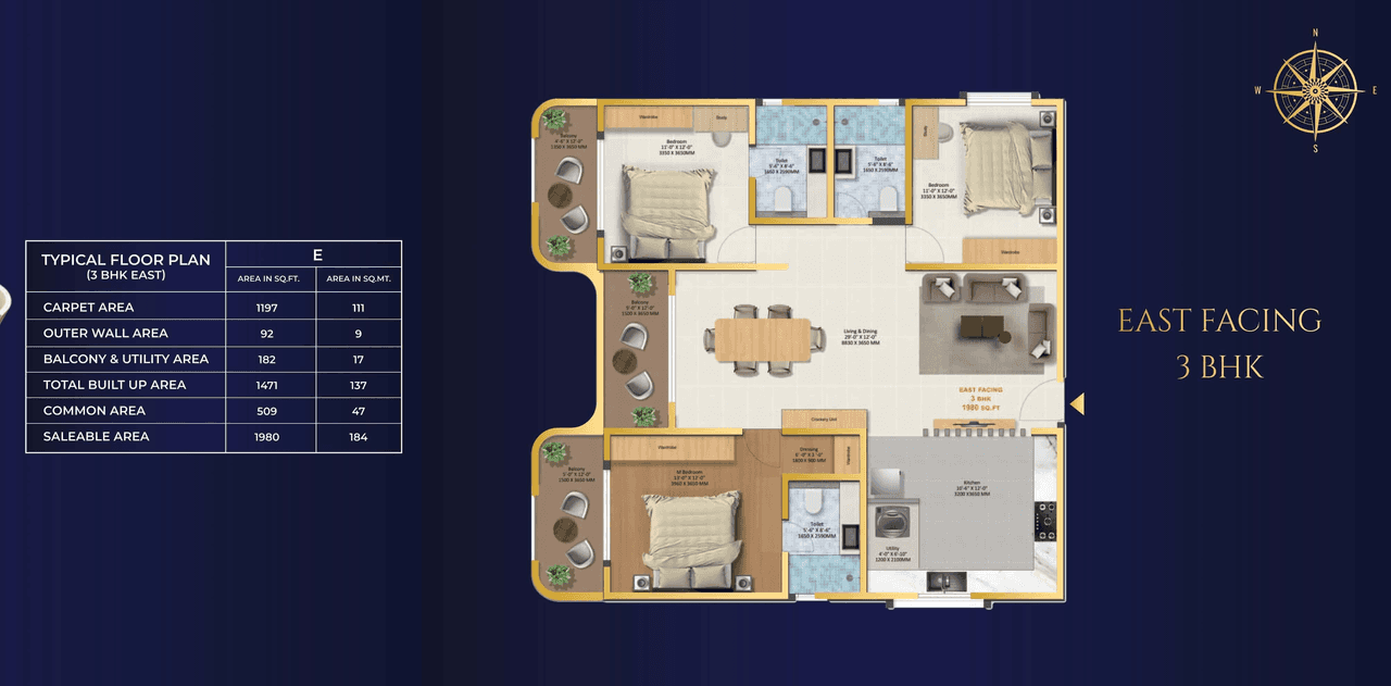 TRU Aquapolis Unit plan - 1197 sq.ft.