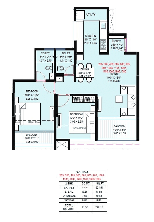 Prithvi Paradise Nxt Unit plan - 770 sq.ft.
