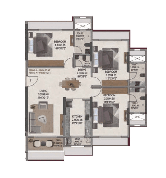 Sahakar The Vibe Unit plan - 1128 sq.ft.