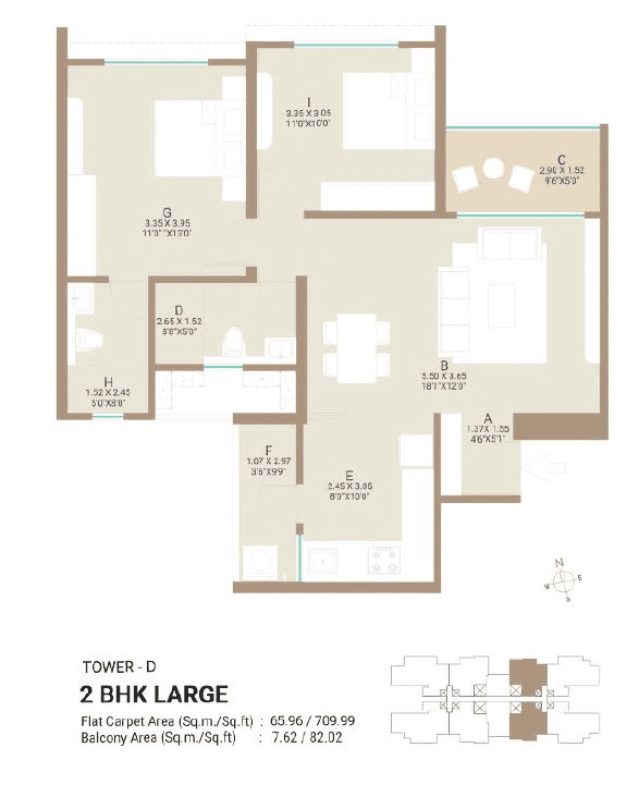 Kolte Patil Qrious Unit plan - 796 sq.ft.