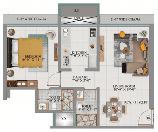 Shreeji Sai Divine Unit plan - 451 sq.ft.