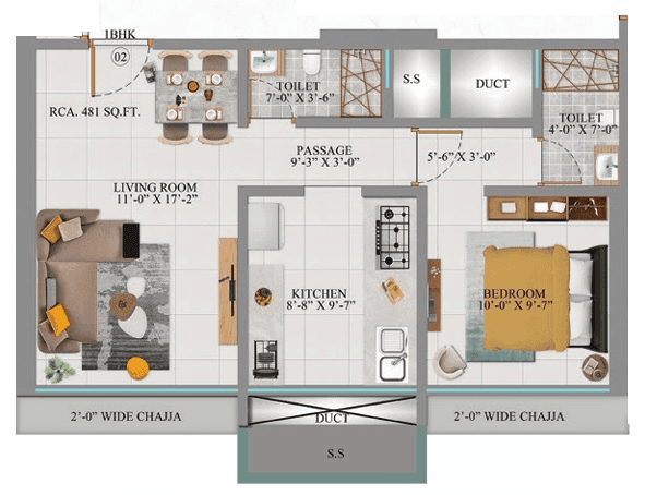 Shreeji Sai Divine Unit plan - 481 sq.ft.