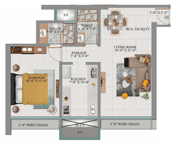 Shreeji Sai Divine Unit plan - 516 sq.ft.