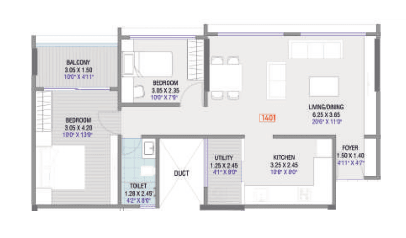 Dream Glorious Unit plan - 757 sq.ft.