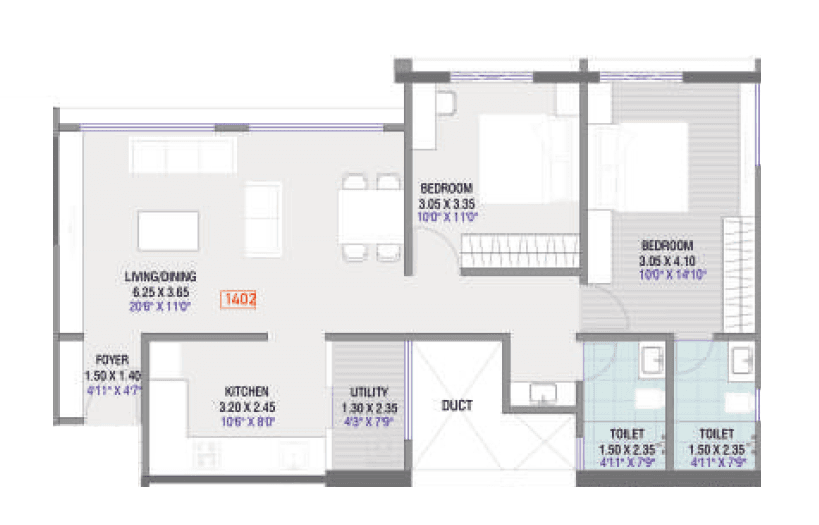 Dream Glorious Unit plan - 811 sq.ft.