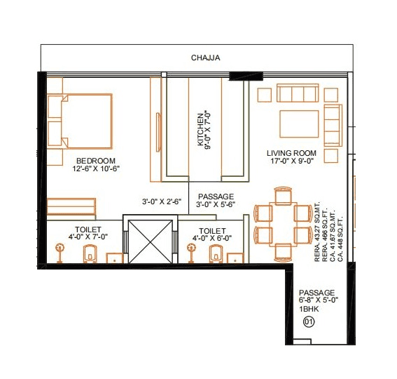Shreeji Solitaire Unit plan - 466 sq.ft.