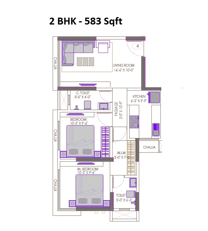 Unit plan - 583 sq.ft.