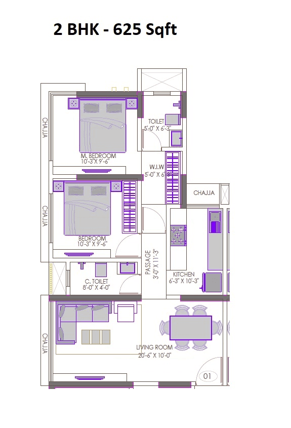 Unit plan - 625 sq.ft.