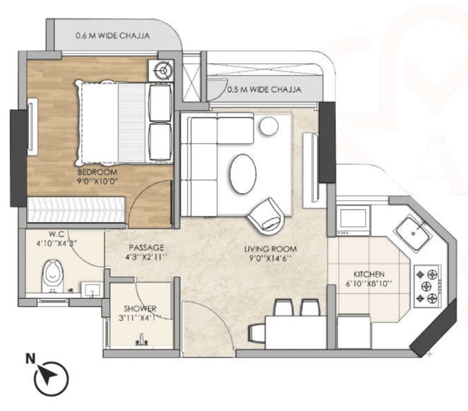Arista Skyline Unit plan - 339 sq.ft.