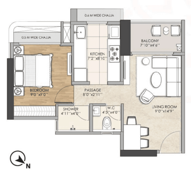 Arista Skyline Unit plan - 405 sq.ft.