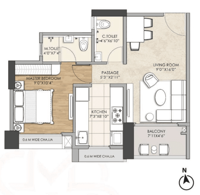 Arista Skyline Unit plan - 455 sq.ft.