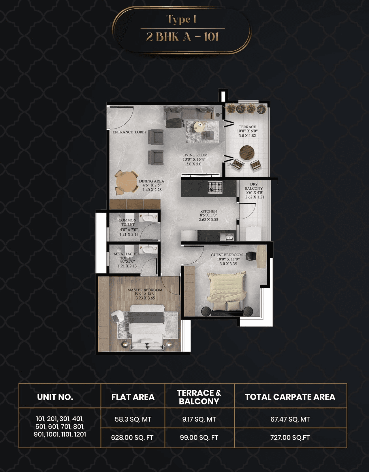 Ikon Queens Tower Unit plan - 727 sq.ft.