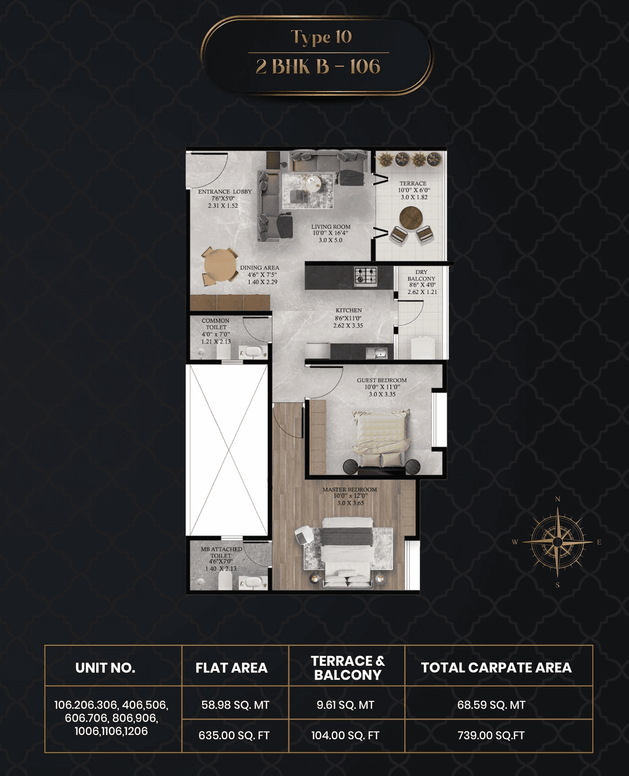Ikon Queens Tower Unit plan - 739 sq.ft.